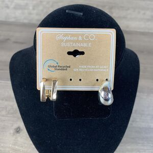 Stephan & Co Hoop Earrings Square & Circle Gold Tone Silver Tone - 3 pcs